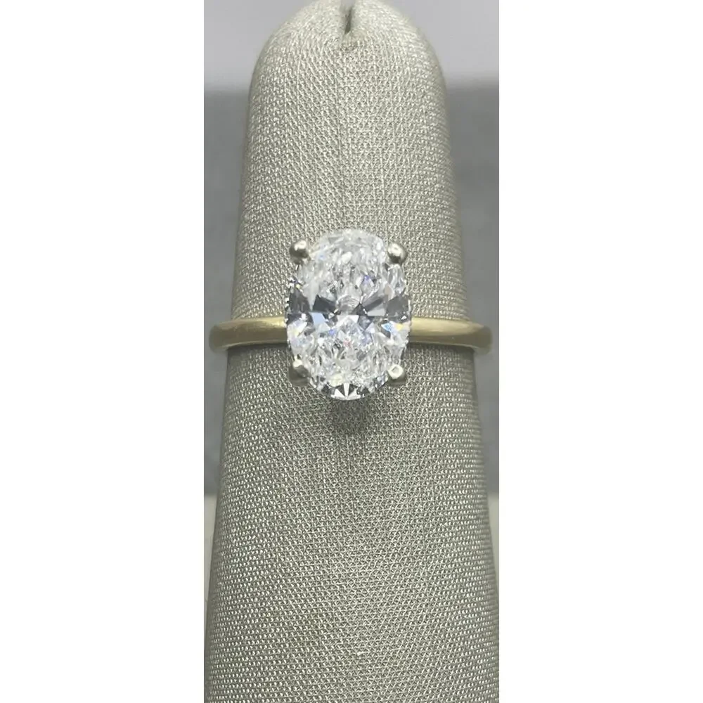 14K Two-tone Oval Lab Diamond Ring W/ Hidden Diamond Halo Under Gallery (26240)